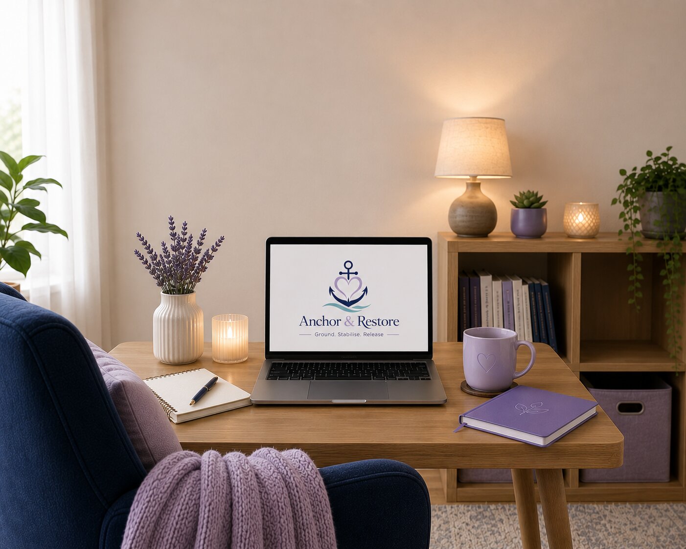 A cosy therapy room with two comfortable chairs